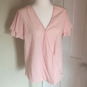 Pink Striped Michael Kors Ruffled Sleeve Top